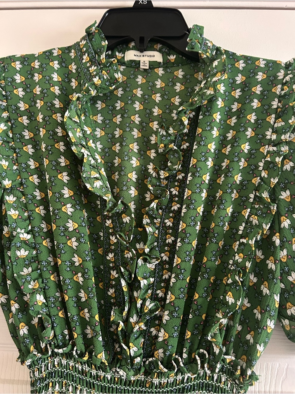 Max Studio Floral Ruffle-Trim Green and Yellow Size Small Maxi Dress - Picture 2 of 5